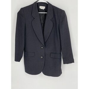 Vintage Saville Womens 10 Wool Blend Houndstooth Blazer‎ Jacket Gray Black